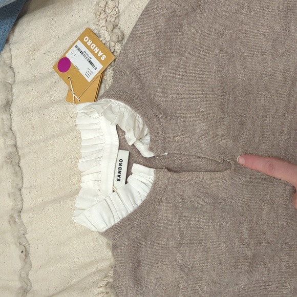 NWT Sandro Beige Sweater With Ruffle Size 2 - Picture 3 of 4